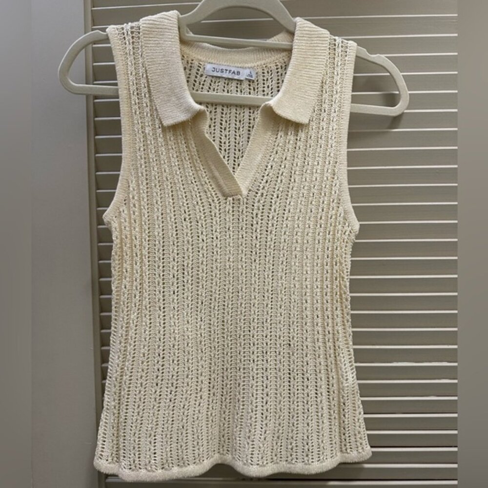 Crochet Sleeveless Polo Tank Top